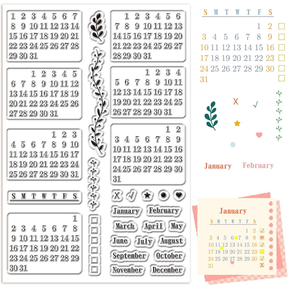 Rubber Date Stamp - Calendar Clear Stamps Sheets Reusable Transparent