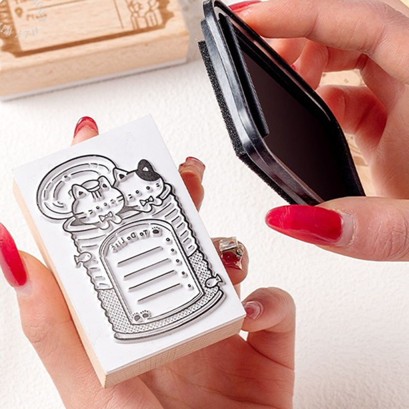 Cute Cat Wooden Rubber Stamp M - Rubber Date Stamp 评论和价格