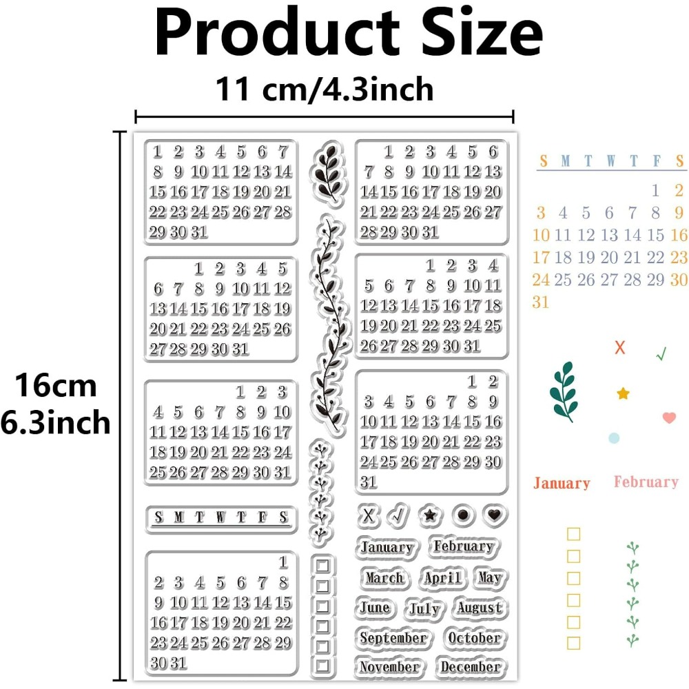 Calendar Clear Stamps Sheets R - Rubber Date Stamp 评论和价格